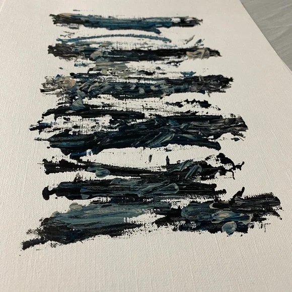 Abstract Acrylic Original Painting On Canvas Paper 9X12 Wall Art Blue Black - Picture 3 of 7